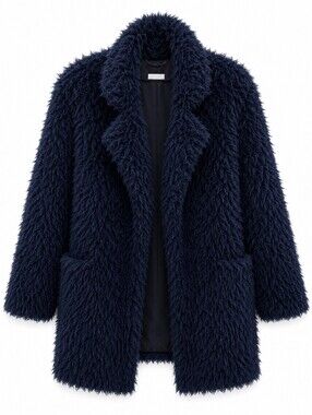 Zara Blue Teddy Faux Fur Coat Oversized Plush Shaggy Winter Jacket L/G